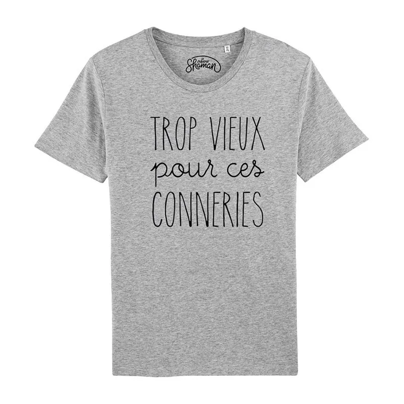 T-shirt Homme Trop vieux pour ces conneries BIO - Gris chiné-0