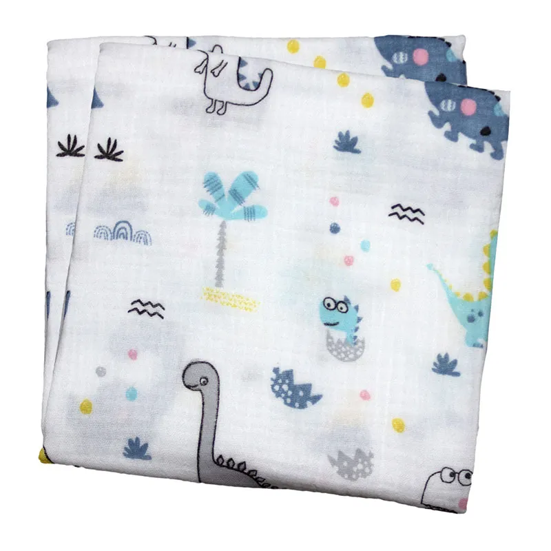2 Langes carrés Mousseline Dinosaure - 72x72cm-0