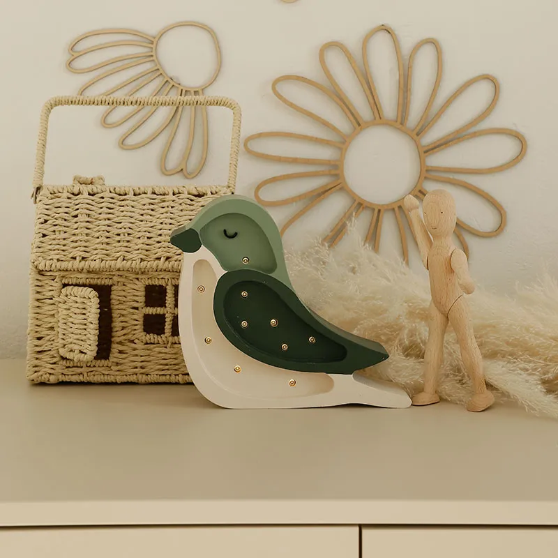 Lampe Veilleuse Oiseau Pistache/Crème - 18x20x5,5cm-3