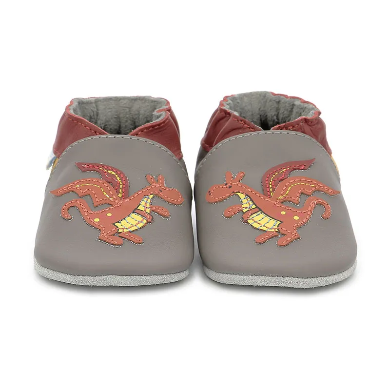 Chaussons cuir Soft Soles Dragon - Gris/Rouge-1