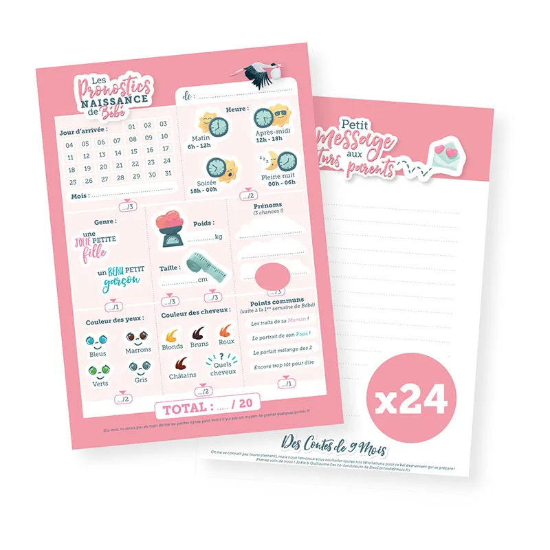 24 Cartes Pronostics Baby Shower - Rose-1