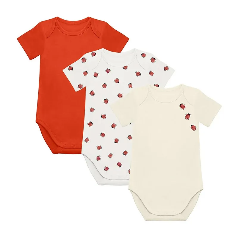 3 Bodies MC Coton Bio Coccinelle Bébé - Blanc/Rouge-0