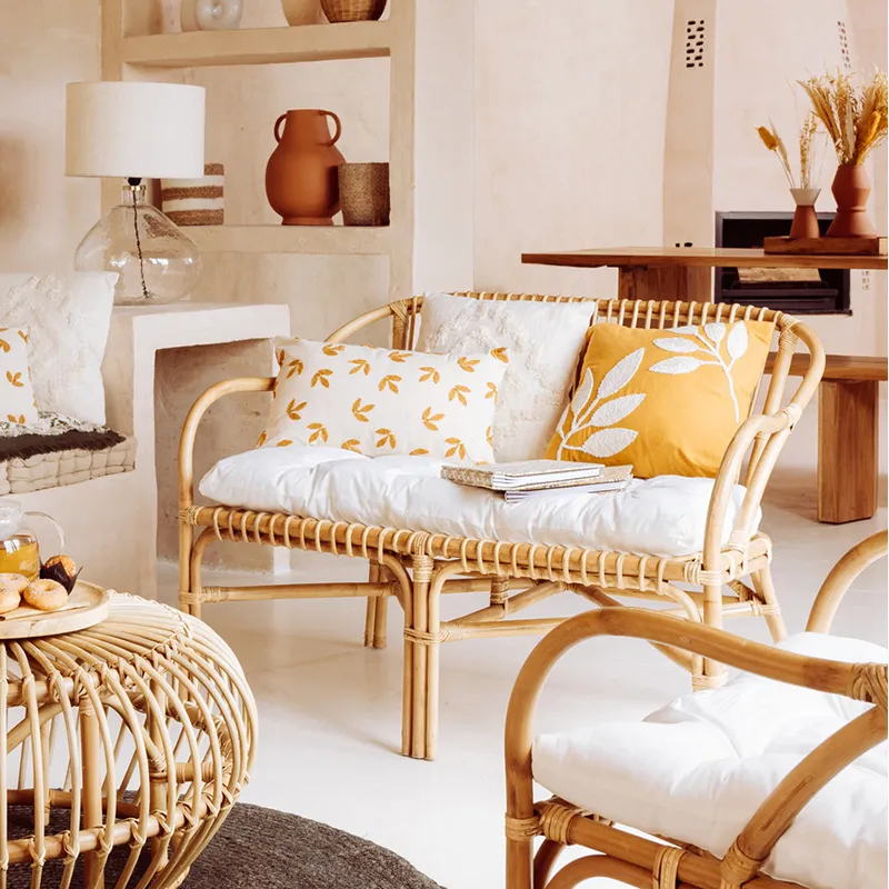 Banquette Neta 2 places Rotin Blanc - 110x77cm-0