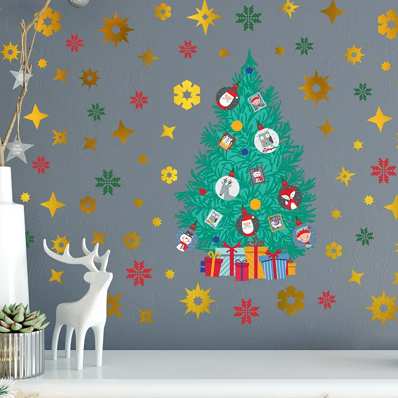Stickers - Sapin & Flocons de neige dorés-0