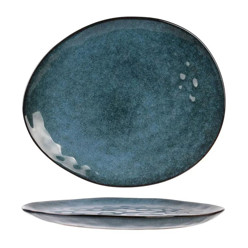 6 Assiettes galet Au grès du temps Bleu - 27,5x23cm-3
