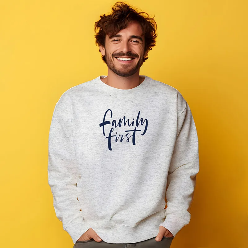Sweat Homme Family first - Gris Chiné-0