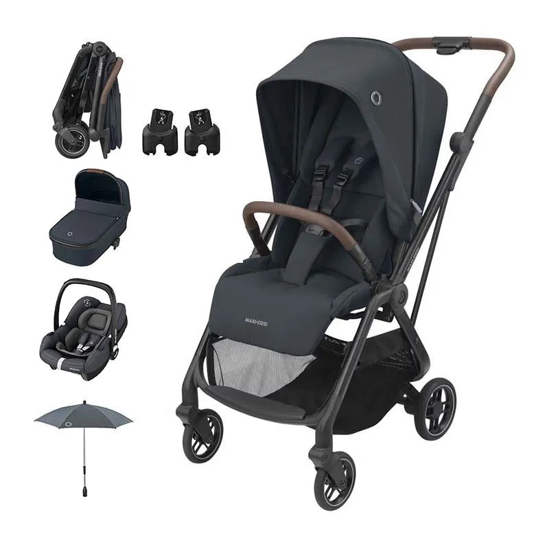 Trio Poussette Compacte Leona + Cosi Tinca sans base + Nacelle Oria + Ombrelle + Adaptateurs Graphite - 0m+-0