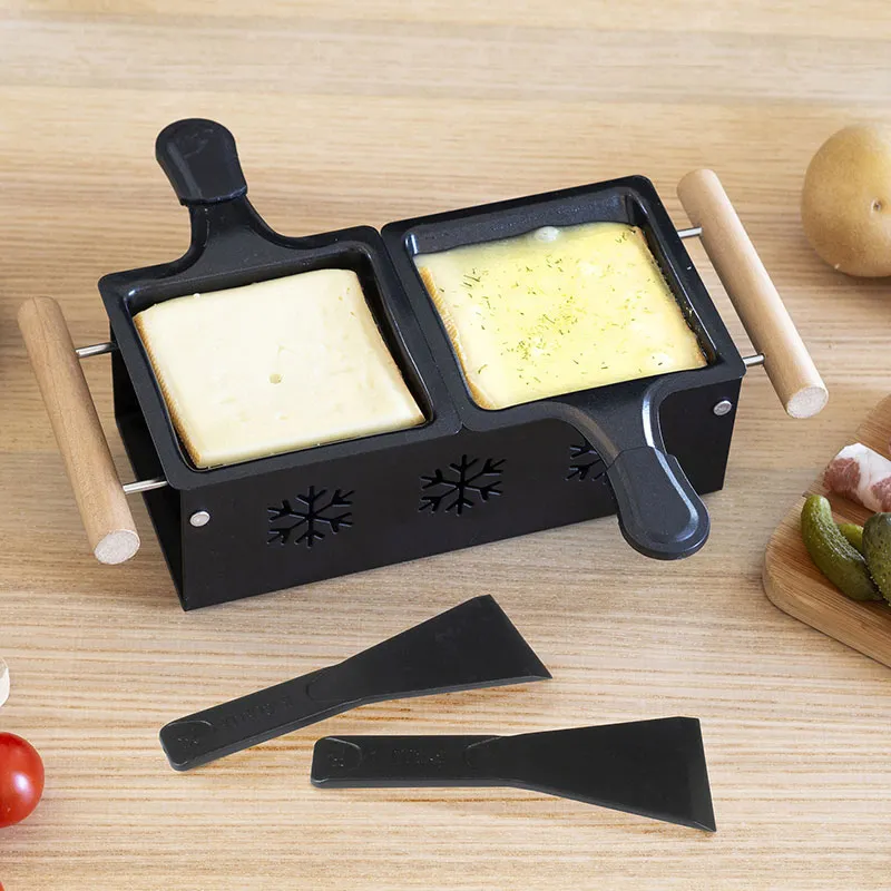 Raclette duo à la bougie Bois/Inox Noir - 32x11x6.2cm-6