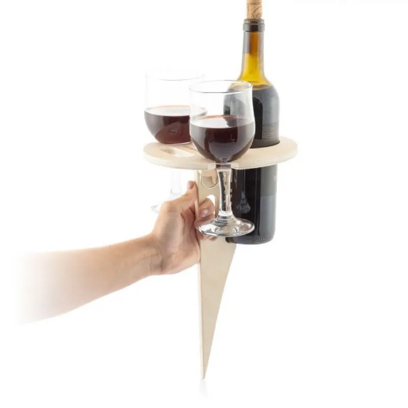 Porte bouteille & Verre portable pliable Bois - 20x31cm-3