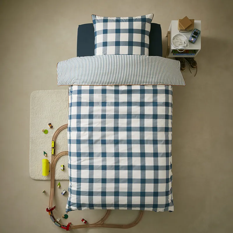 Housse de couette + Taie piping - Marine/Écru-0