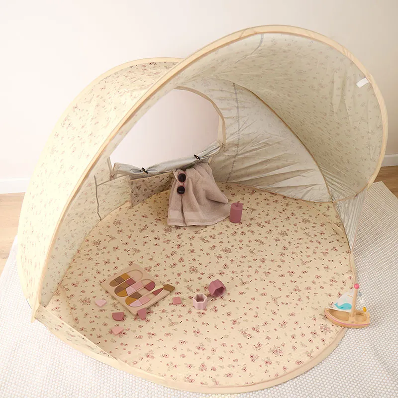 Tente de plage Pop Up Vintage Flowers Jaune - 130x130x108cm-4