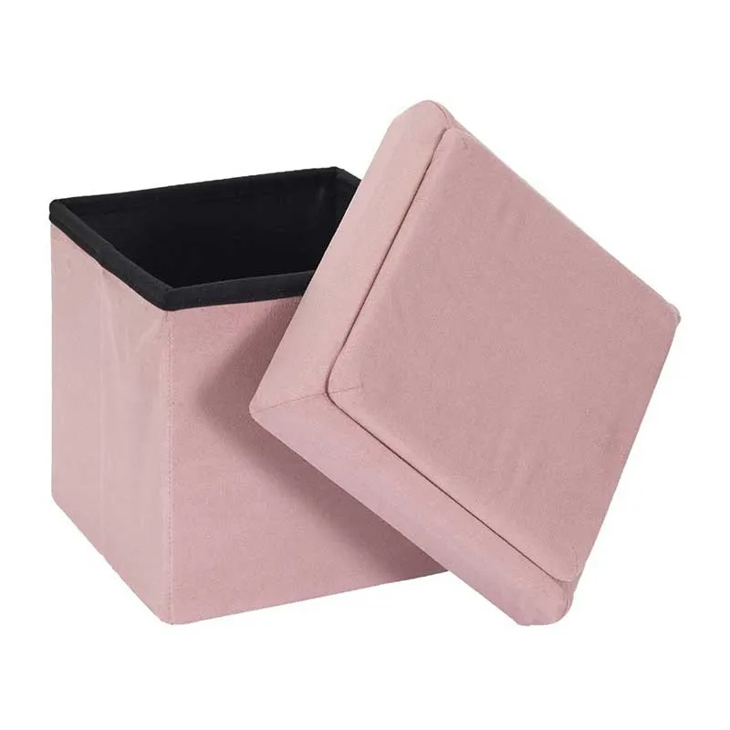 Coffre pouf pliable compatible brique Rose - 27x27x30cm-4