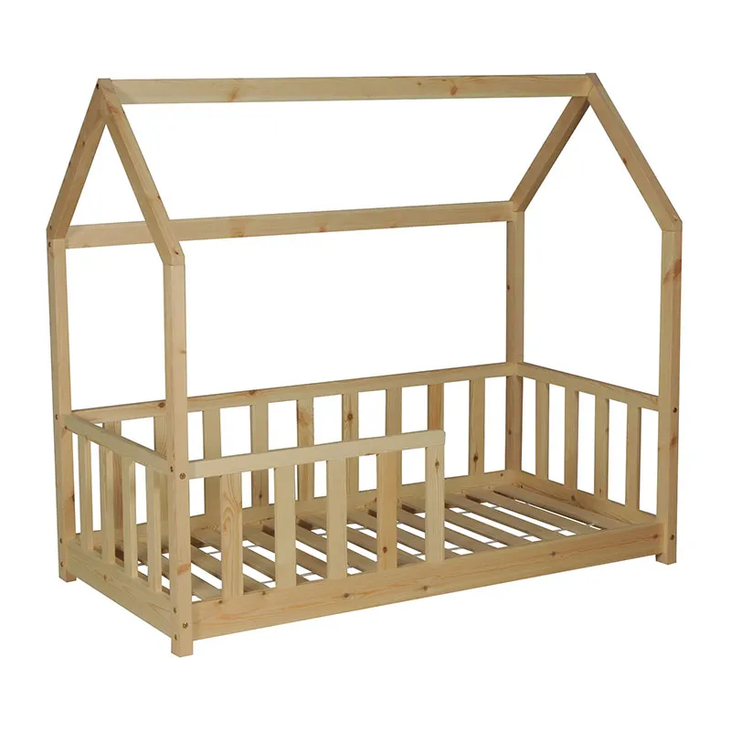 Lit cabane Kiwi avec barrière + Sommier Naturel Bébé-2