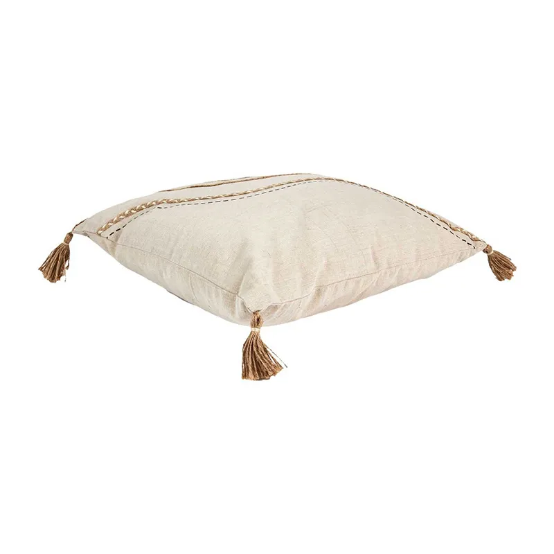 Coussin à pompons Beige/Blanc - 40x40cm-3