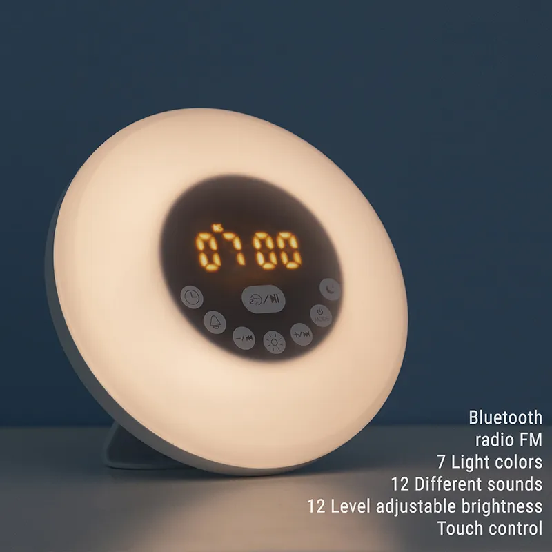 Réveil matin rechargeable avec enceinte - ø16x9cm-2