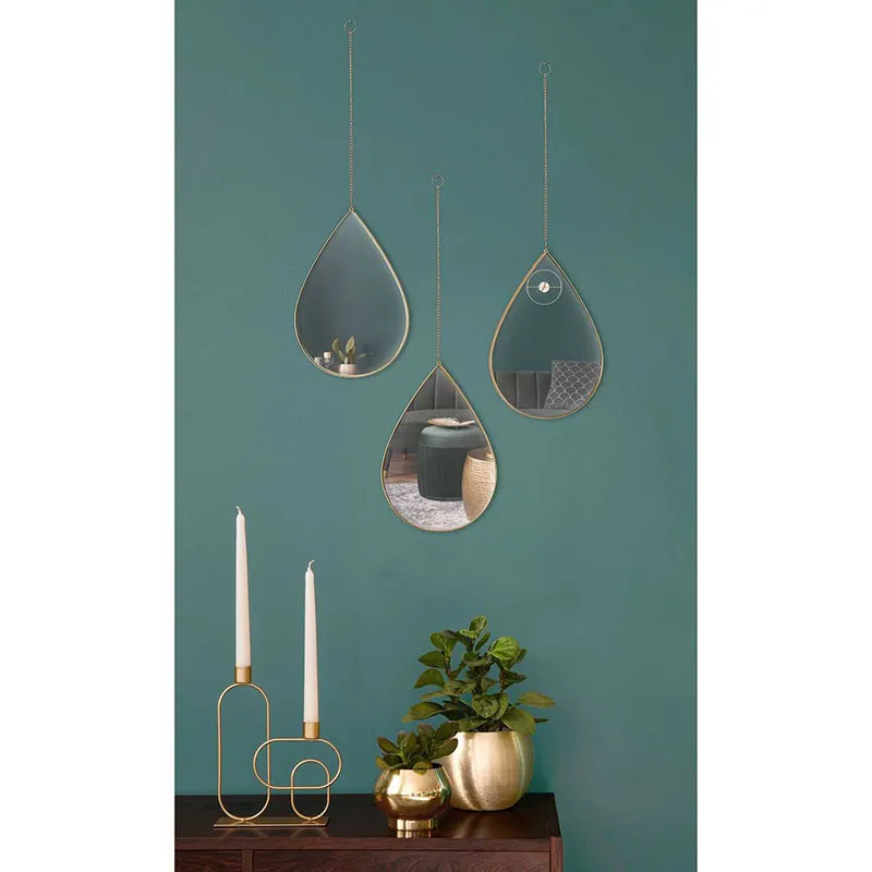 3 Miroirs déco Goutte suspendue Doré - 27x19cm-3