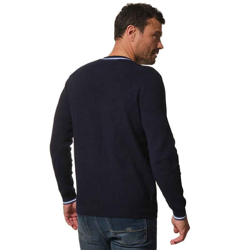 Pull Col V côte perlée fine Homme - Marine-1