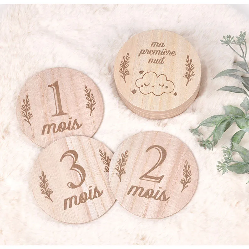 12 Cartes étapes Bébé Bois - Ø9cm-1
