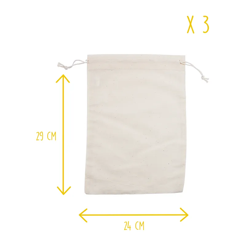 Sacs à vrac coton/filet à décorer 24x29cm 3pcs - 3+-0