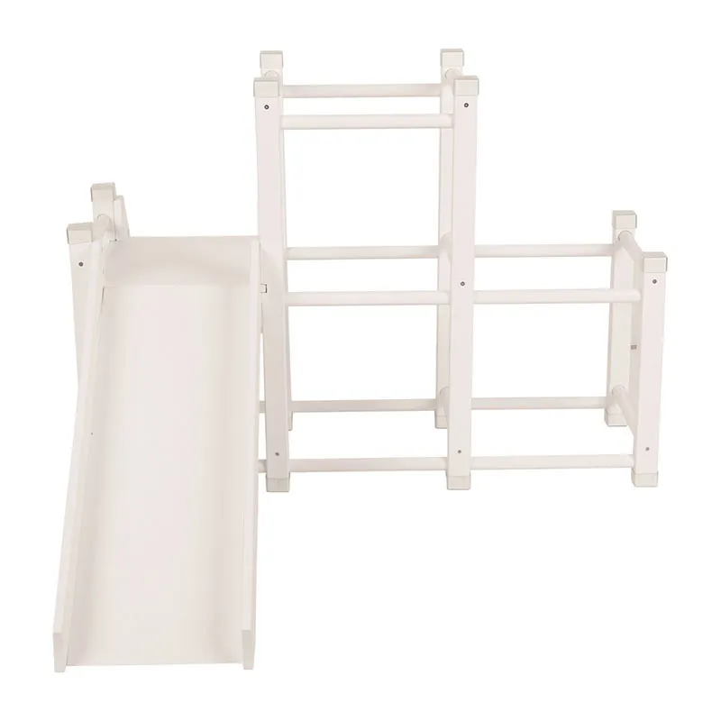 Aire de jeux Bois + Toboggan + Cadre d'escalade Blanc - 156x105cm-8