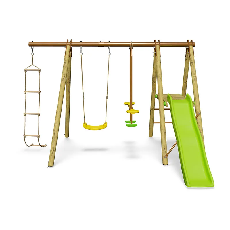 Portique bois 1,90m 3 Agrès + 1 Toboggan Oreka - 3+-0