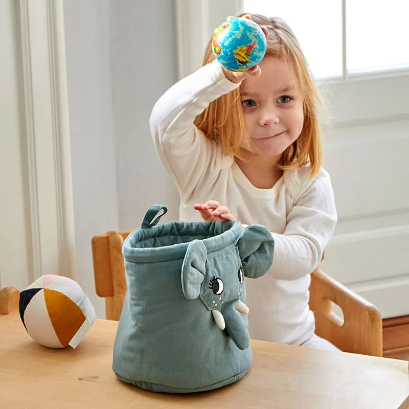 Mini panier Coton BIO Éléphant Bleu - 20cm-1