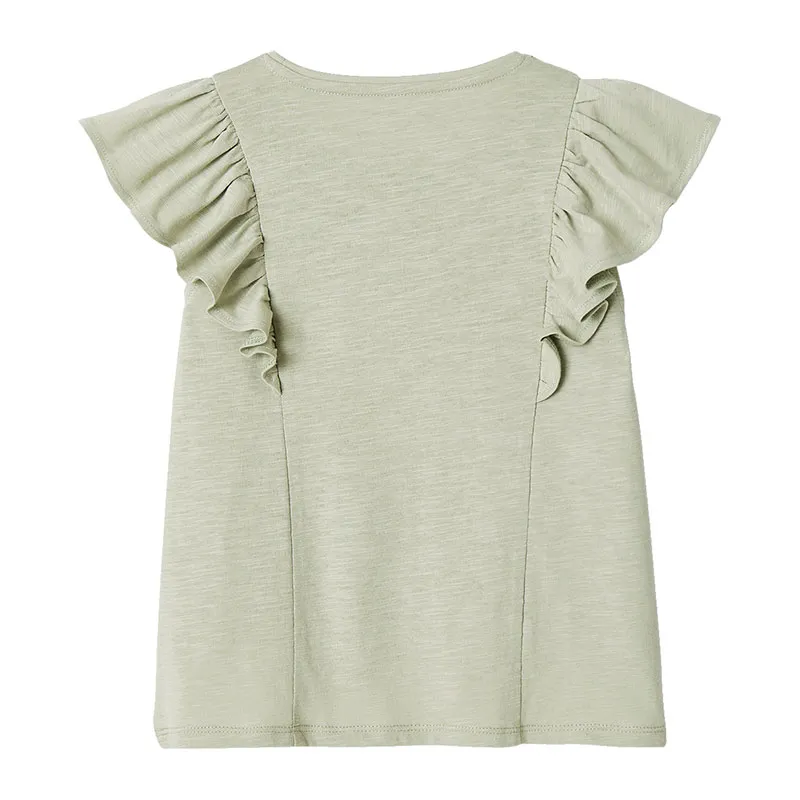 T-shirt à volants fille - Vert Sauge-1