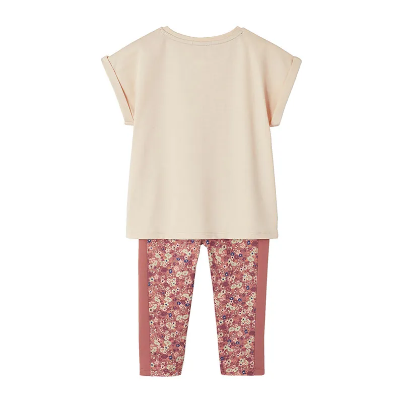 Ensemble de sport t-shirt et corsaire fille motif sunrise irisé - Écru-1