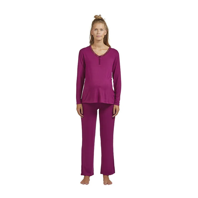 Pyjama de grossesse/allait Viscose Dentelle - Fuchsia-3
