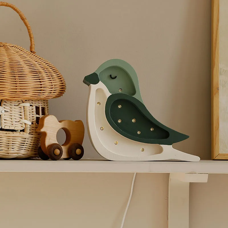Lampe Veilleuse Oiseau Pistache/Crème - 18x20x5,5cm-8