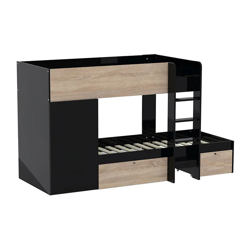 Lit superposé Twin + Armoire + 2 Sommiers Noir/Chêne-1