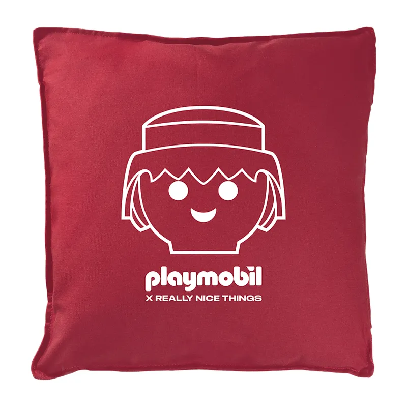 Coussin Coton Playmobil dessin Rouge - 45x45cm-0