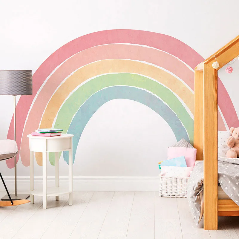 Papier peint préencollé - Arc-en-ciel design pastel-0