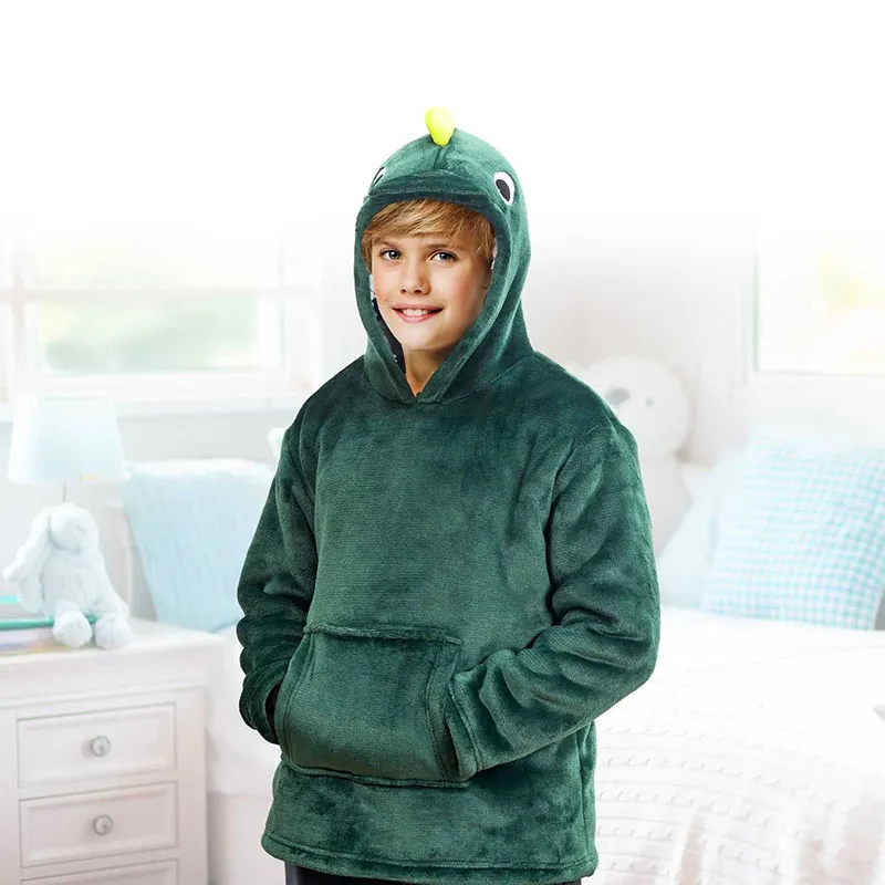Plaid Sweat à capuche enfant Dinosaure Vert - 6-9ans-1