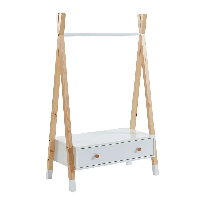 Portant Tipi + Tiroir Bois/Blanc - 80x40x130cm-1