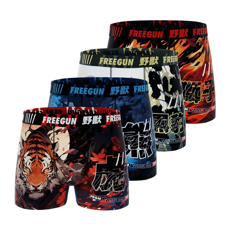 4 Boxers Garçon Manga Animals - Bleu/Rouge/Noir-8