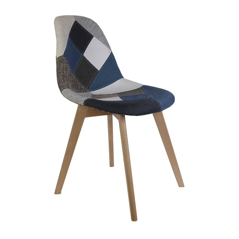 4 Chaises Patchwork Bleu/Gris --1