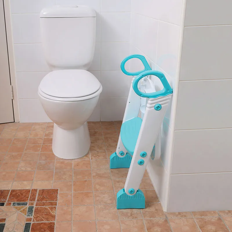 Réducteur de toilette échelle pliable - Bleu/Blanc-2