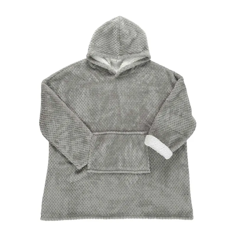 Plaid Sweat à capuche effet Nid d'Abeille int. Sherpa Gris foncé - 118x85cm-3