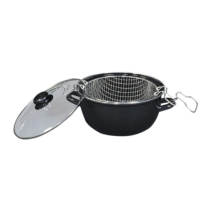 Friteuse émail noir + panier & couvercle - 25x20x12,5cm-0