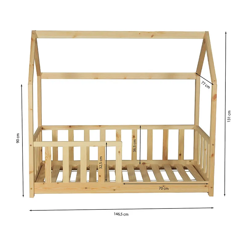 Lit cabane Kiwi avec barrière + Sommier Naturel Bébé-7