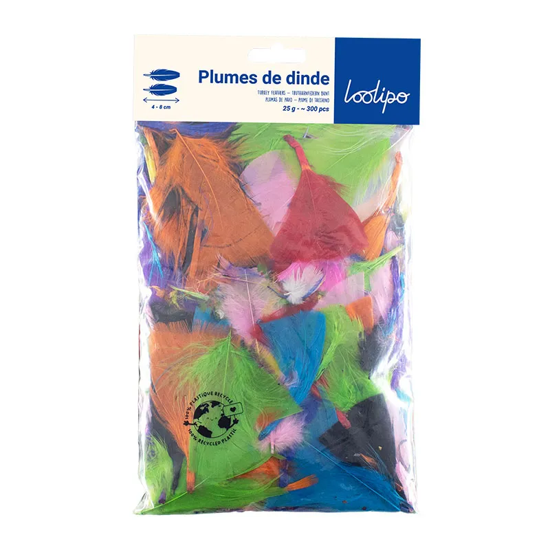 Plumes de dinde Arc-en-ciel 300pcs - 3+-5