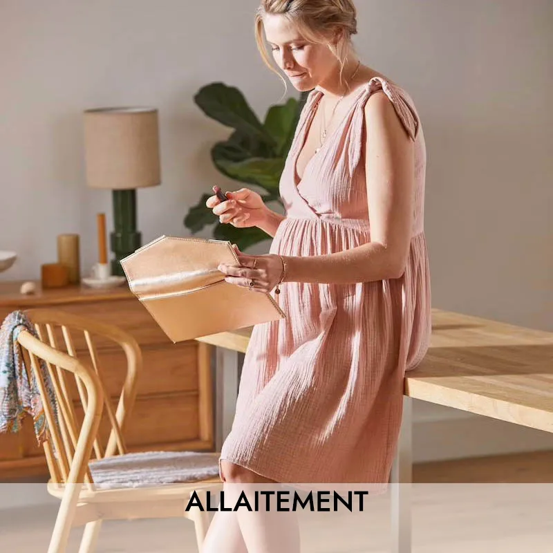 Robe de grossesse/allait gaze de coton - Rose-0