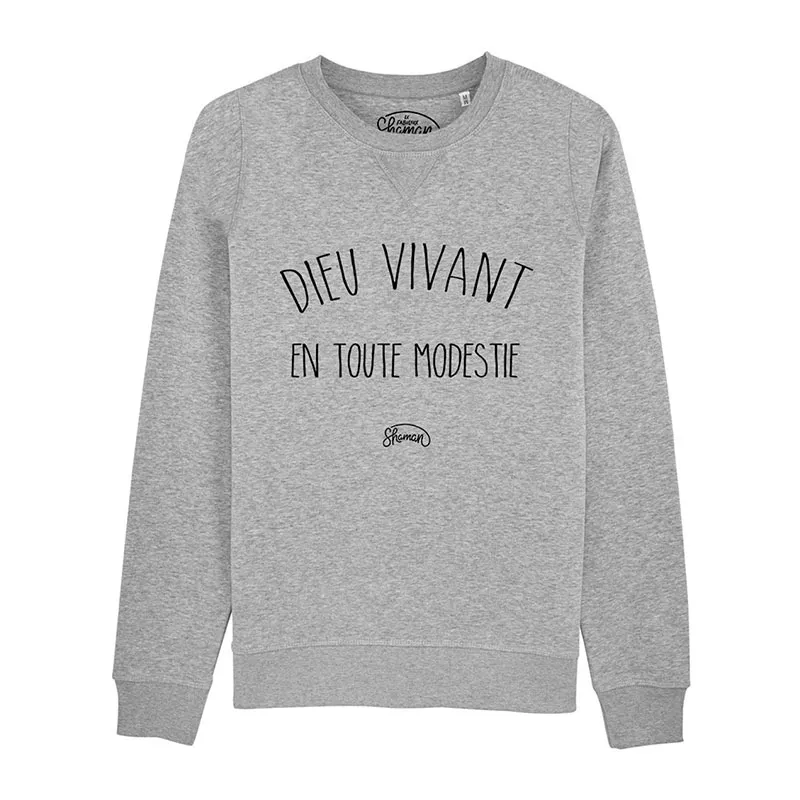Sweat Homme Dieu vivant en toute modestie - Gris chiné-0
