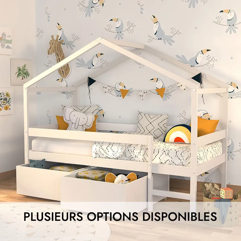 Lit cabane + Sommier Mika Blanc - 90x190cm-4