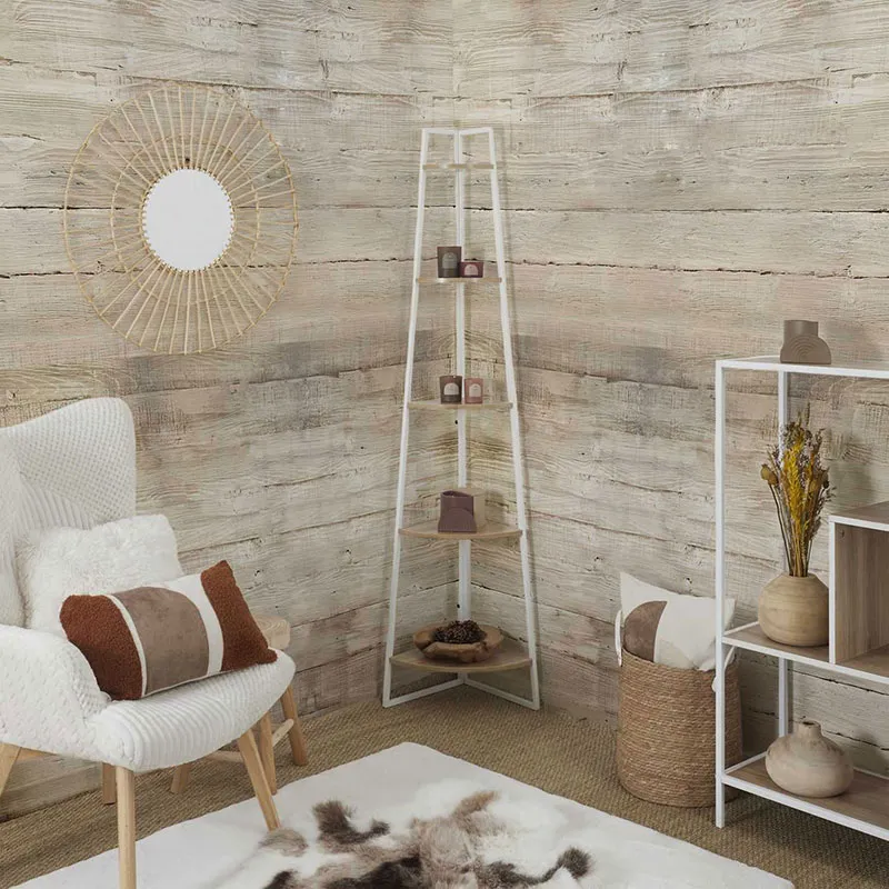 Etagère d'angle 5 niveaux Bois/Métal Blanc - 34,5x180cm-1