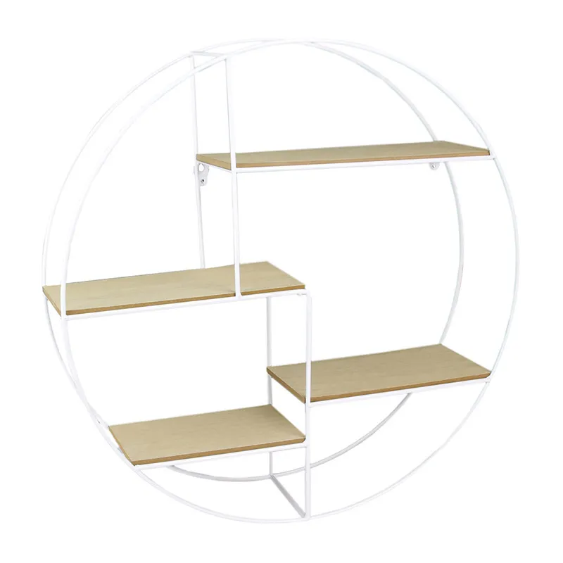 Étagère Ronde Blanc Métal/Bois - 12x50cm-0