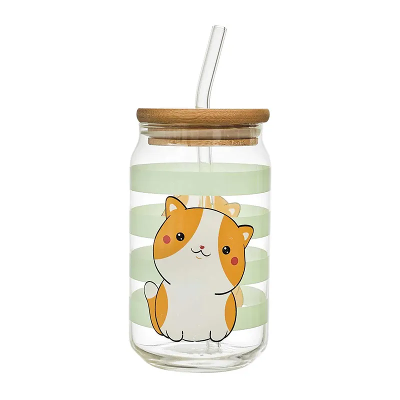 Verre + Couvercle Bambou Kawaii Aléat. - 45cl-4