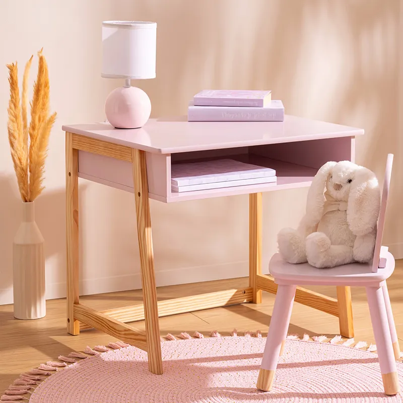 Bureau enfant maternelle Bois Rose - 58x46x52cm-0