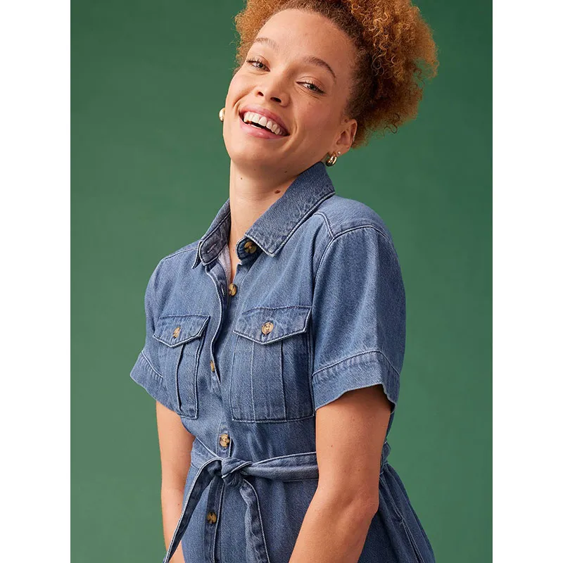Robe de grossesse denim ceinturee - Bleu-3